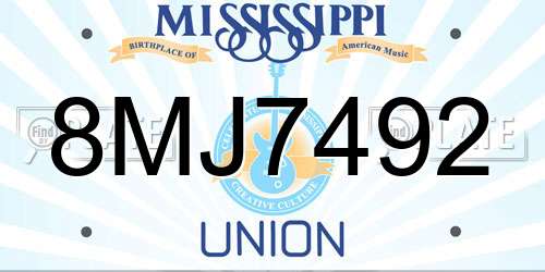 8MJ7492 Mississippi License Plate