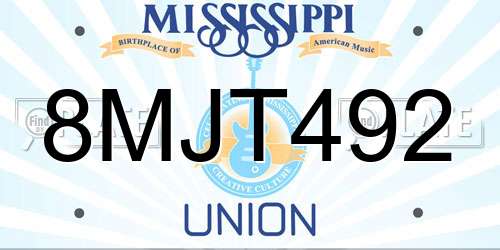 8MJT492 Mississippi License Plate