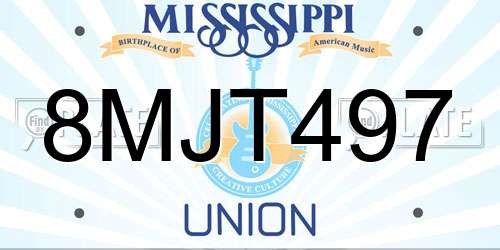 8MJT497 Mississippi License Plate