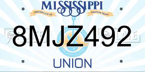 8MJZ492 Mississippi License Plate
