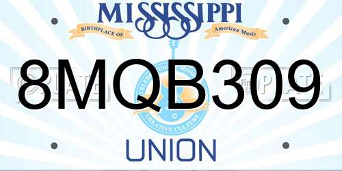 8MQB309 Mississippi License Plate