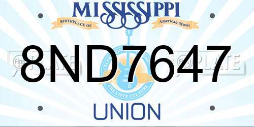 8ND7647 Mississippi License Plate