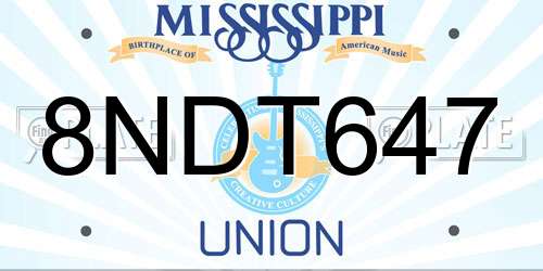 8NDT647 Mississippi License Plate