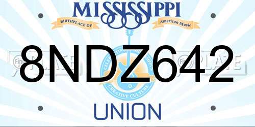 8NDZ642 Mississippi License Plate