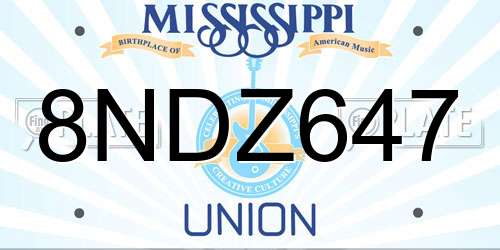 8NDZ647 Mississippi License Plate