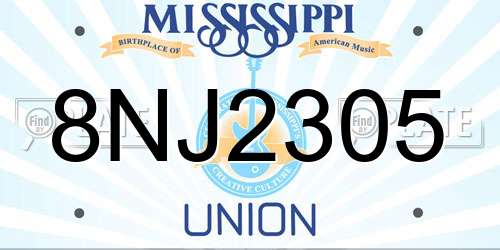 8NJ2305 Mississippi License Plate