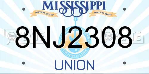 8NJ2308 Mississippi License Plate