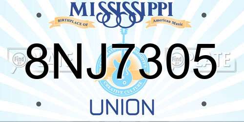 8NJ7305 Mississippi License Plate