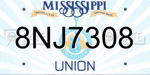 8NJ7308 Mississippi License Plate
