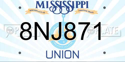 8NJ871 Mississippi License Plate