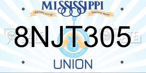 8NJT305 Mississippi License Plate