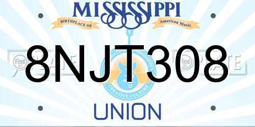 8NJT308 Mississippi License Plate