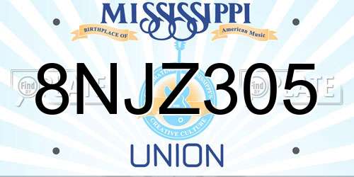 8NJZ305 Mississippi License Plate