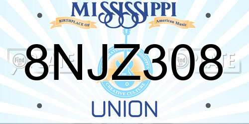 8NJZ308 Mississippi License Plate