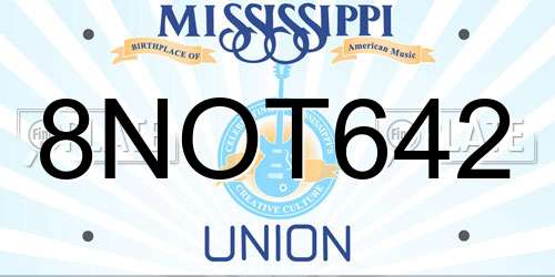 8NOT642 Mississippi License Plate