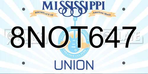 8NOT647 Mississippi License Plate