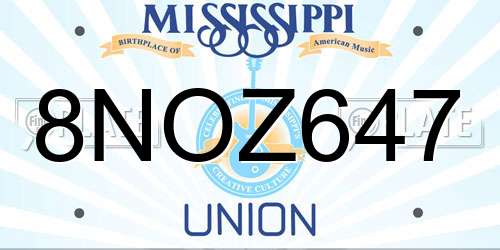 8NOZ647 Mississippi License Plate