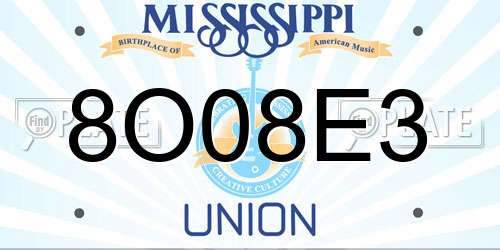 8O08E3 Mississippi License Plate