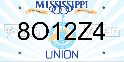 8O12Z4 Mississippi License Plate