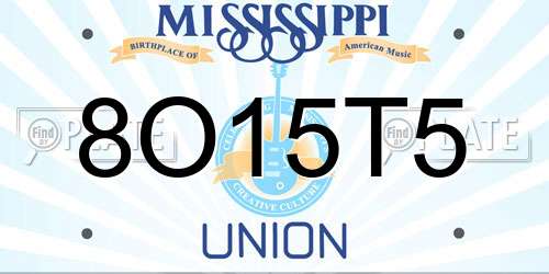 8O15T5 Mississippi License Plate