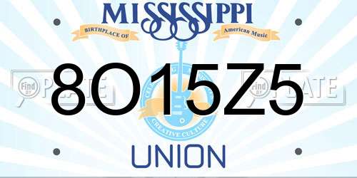 8O15Z5 Mississippi License Plate