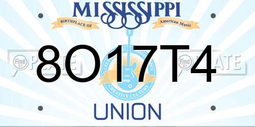 8O17T4 Mississippi License Plate