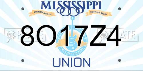 8O17Z4 Mississippi License Plate