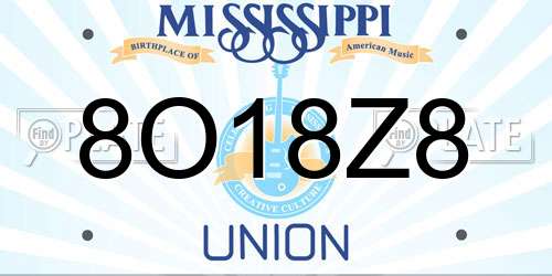 8O18Z8 Mississippi License Plate