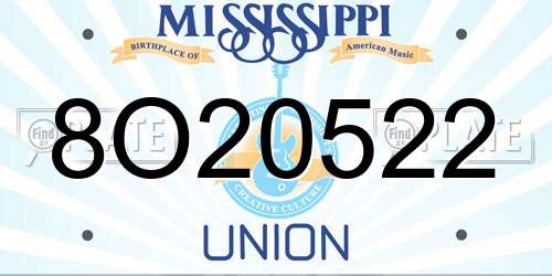 8O20522 Mississippi License Plate