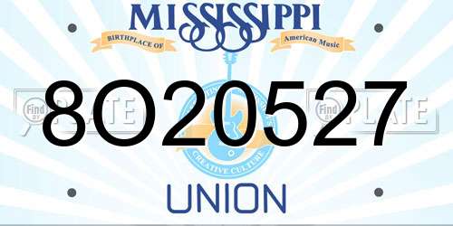 8O20527 Mississippi License Plate