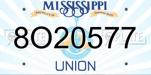 8O20577 Mississippi License Plate