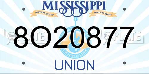 8O20877 Mississippi License Plate