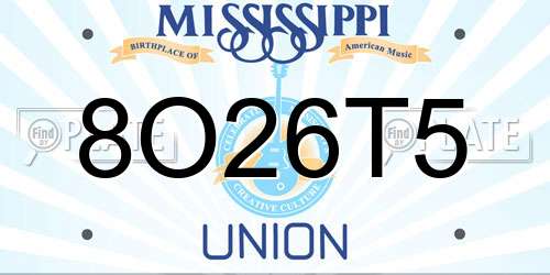 8O26T5 Mississippi License Plate