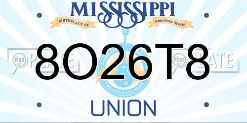 8O26T8 Mississippi License Plate