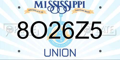 8O26Z5 Mississippi License Plate