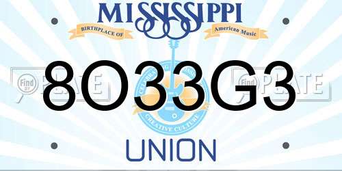 8O33G3 Mississippi License Plate