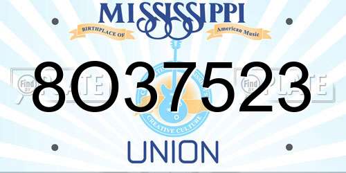 8O37523 Mississippi License Plate