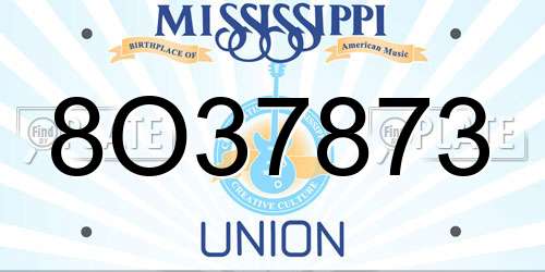 8O37873 Mississippi License Plate