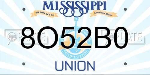 8O52B0 Mississippi License Plate
