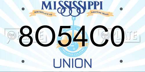 8O54C0 Mississippi License Plate