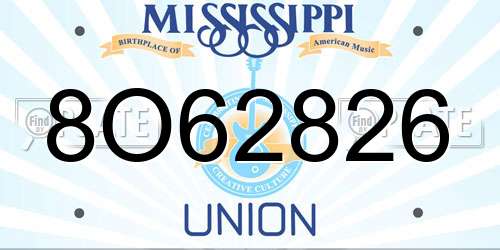 8O62826 Mississippi License Plate