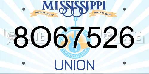 8O67526 Mississippi License Plate