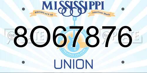 8O67876 Mississippi License Plate