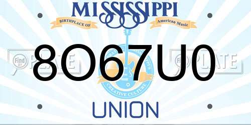 8O67U0 Mississippi License Plate