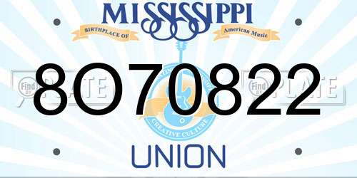 8O70822 Mississippi License Plate