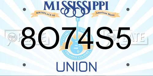 8O74S5 Mississippi License Plate