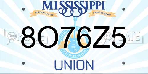 8O76Z5 Mississippi License Plate