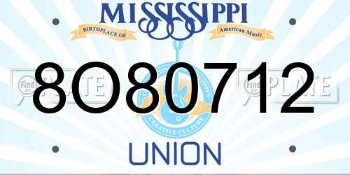8O80712 Mississippi License Plate