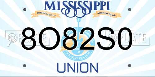 8O82S0 Mississippi License Plate