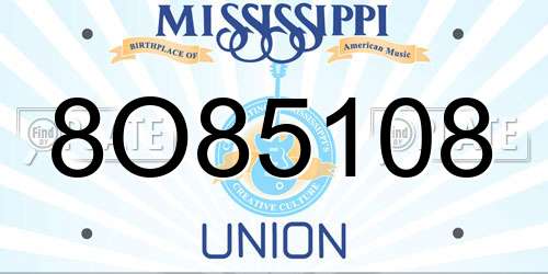 8O85108 Mississippi License Plate
